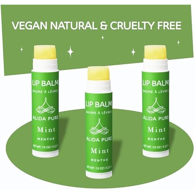 ALIDA PURE ALIDA MINT LIP BALM COLLECTION, VEGAN LIP BALM, BEESWAX FREE, WITH AVOCADO OIL, ORGANIC JOJOBA OIL, AND VITAMIN E, FOR DRY, CHAPPED, OR CRACKED LIPS, 3 TUBE SET - Image 3